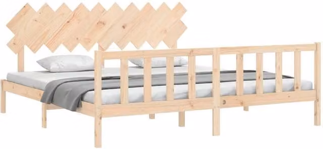 Berkfield Home Beautiful Solid Wood Bed Frame with Headboard in Beige, W/D/H: 200 x 200 x 80.5 cm