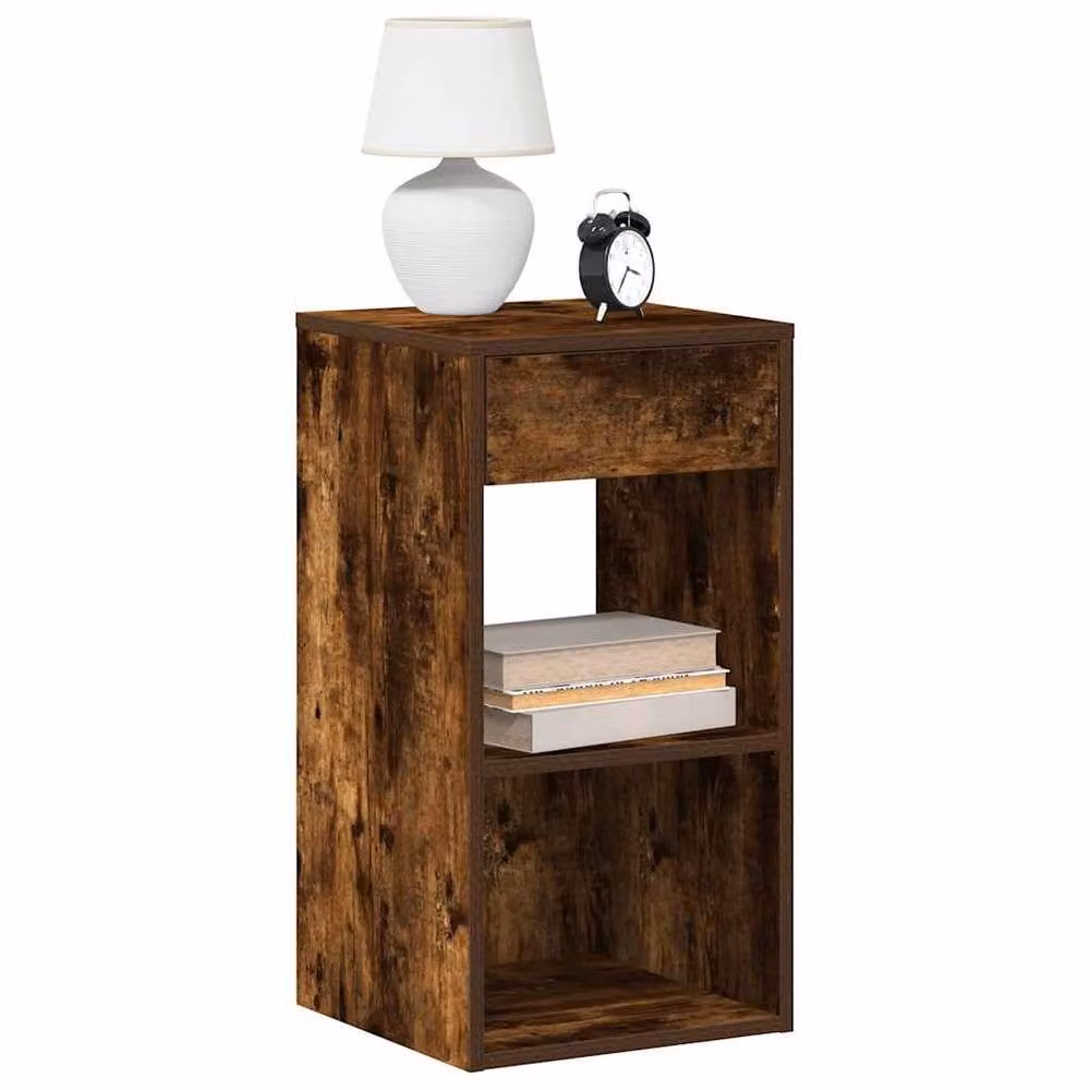 Berkfield Home Set of 2 Durable Bedside Cabinets with Drawer in Smoked Oak Brown, W/D/H: 35 x 34 x 66.5 cm – 1