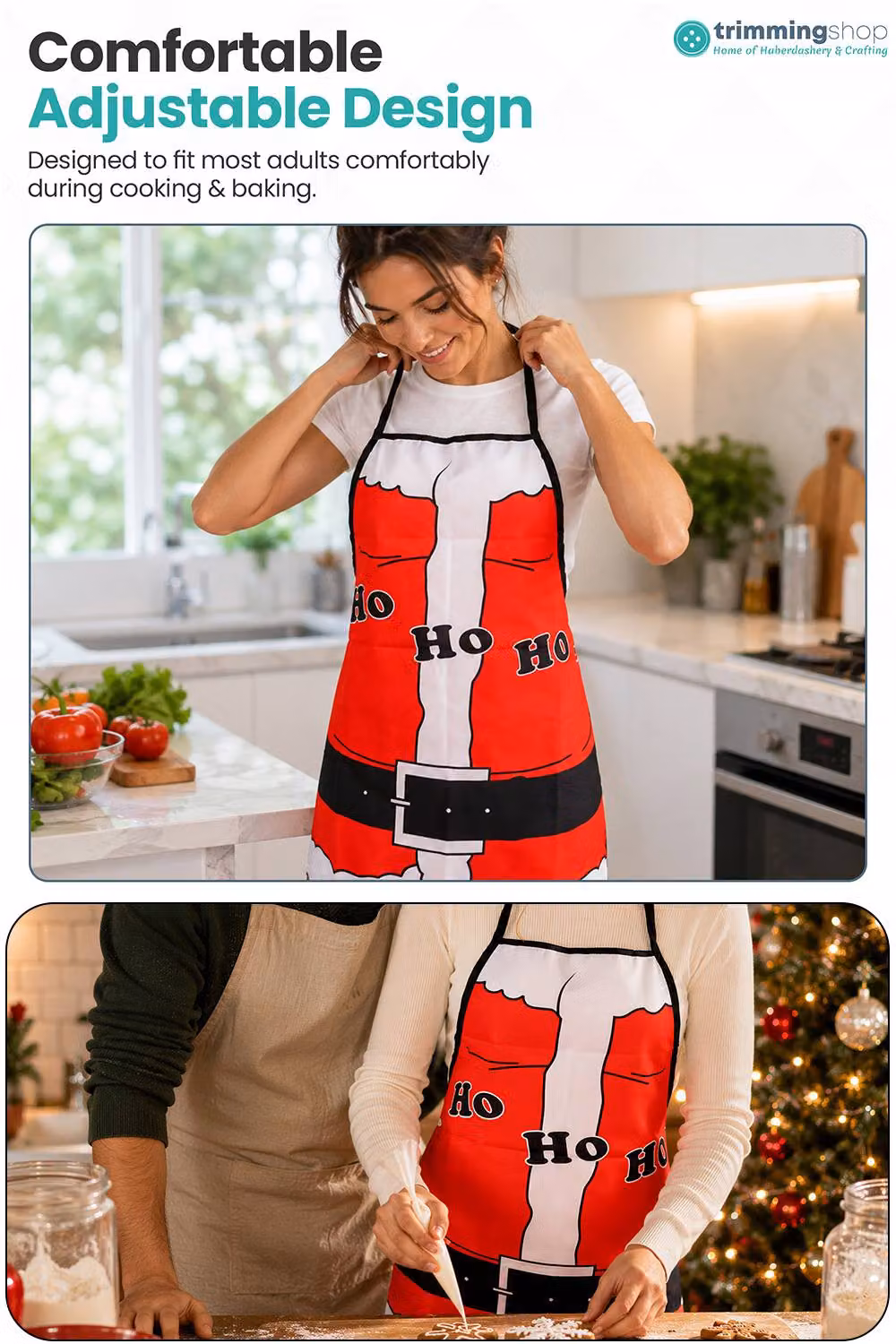 Neel Blue Santa Claus Christmas Kitchen Apron with HOHOHO Print in Red, White and Black for Adults – 4