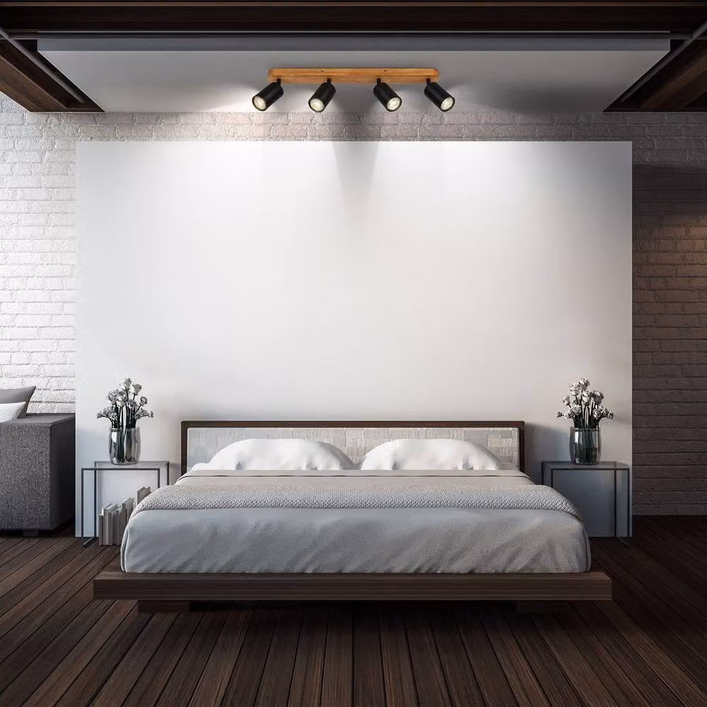 B.K.Licht Black and Wood Industrial Ceiling Spotlight with 3-Way Adjustable GU10 Design, W: 55 cm – 4