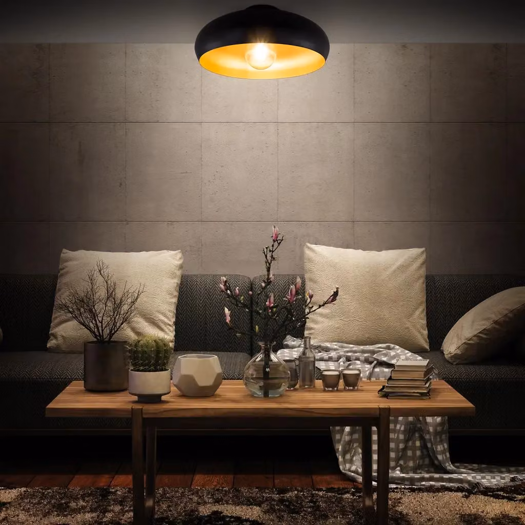 B.K.Licht Black and Gold Vintage Metal Round Ceiling Light, E27 60W, W/D/H: 39.5 x 39.5 x 17.5 cm – 4