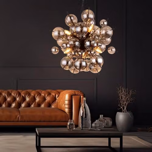 Globo Lighting Udo Sphere Pendant Light with Smoke Glass Shade and Black Metal Finish, 6x E14, Diameter: 55 cm – 2