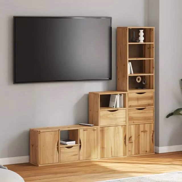 Berkfield Home ODDA 4 Piece Solid Wood Pine TV Unit with Storage in Brown