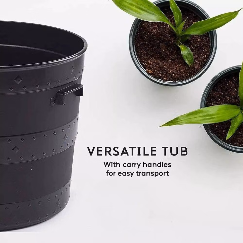 SPETLEK Black Plastic Round Barrel Planter Tub for Ornamental and Indoor Plants – 3