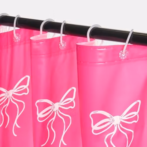 OHS Pink Bow Print Polyester Shower Curtain, Mould Resistant and Waterproof with Weighted Hem, W/H: 180 x 180 cm – 1