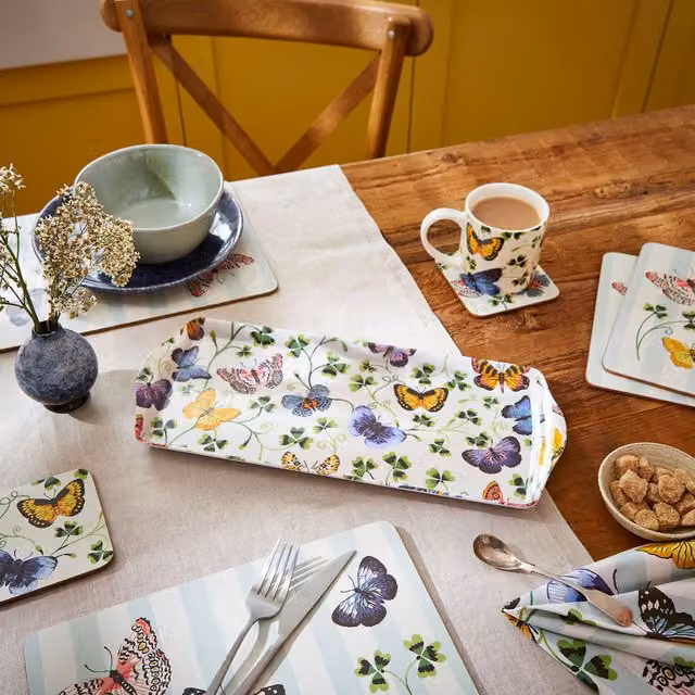 Ulster Weavers Butterfly Grove Rectangular Melamine Small Tray, Blue, Green and Multicolour, W: 17.0 cm, D: 17.0 cm, H: 1.0 cm