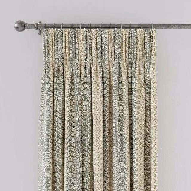 Land & Shore Fintra Striped Cotton Lined Curtains, Green, W: 167.64 cm, H: 137.16 cm