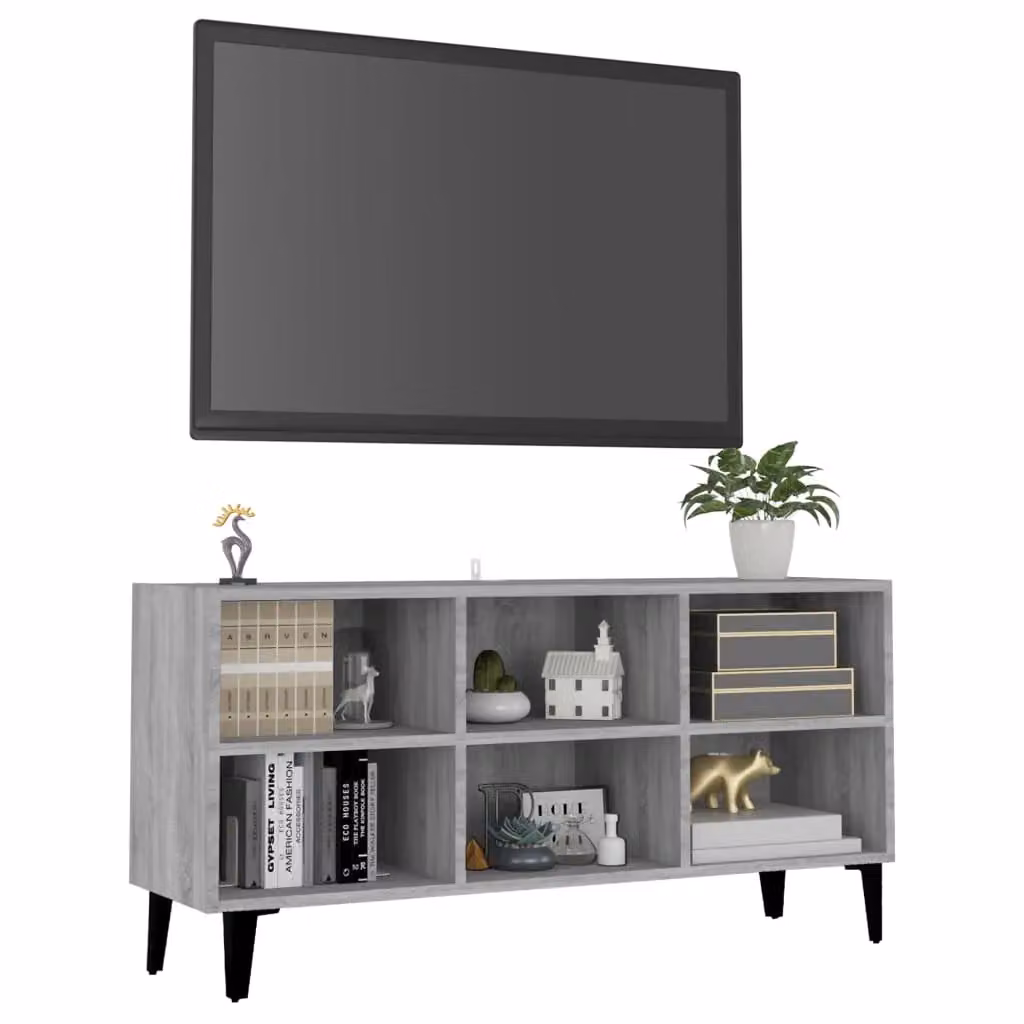 Berkfield Home Modern TV Cabinet with Metal Legs in Grey Sonoma, W: 103.5 cm, D: 50 cm, H: 50 cm – 3