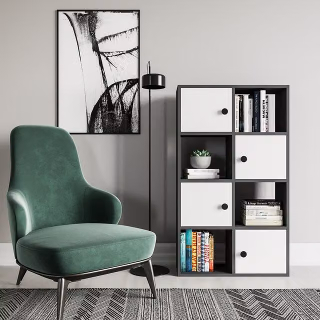Decorotika Tasso Bookcase with Cabinets in Anthracite and White