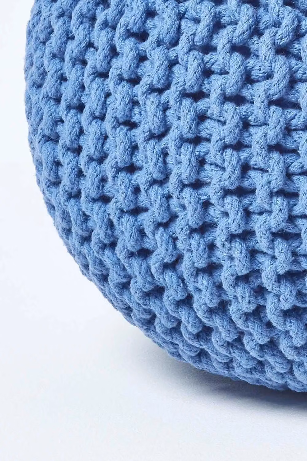 Homescapes Round Blue Cotton Knitted Pouffe Footstool – 3