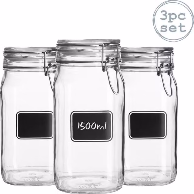 Bormioli Rocco Lavagna Glass Storage Jars with Labels, Pack of 3, Transparent and Yellow, 0.75 l