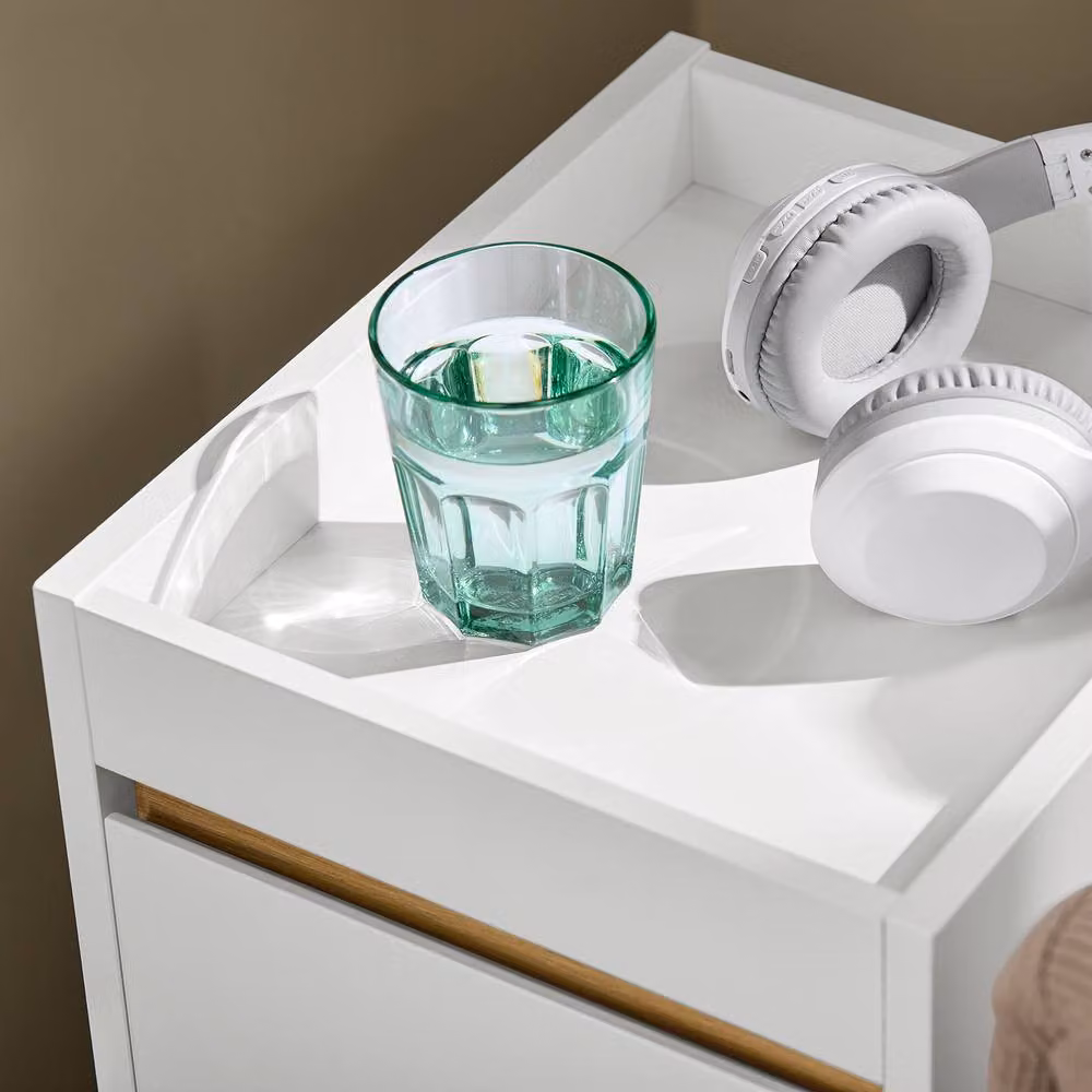 SoBuy Modern Compact Nightstand with Top Tray and Drawer in White – 4