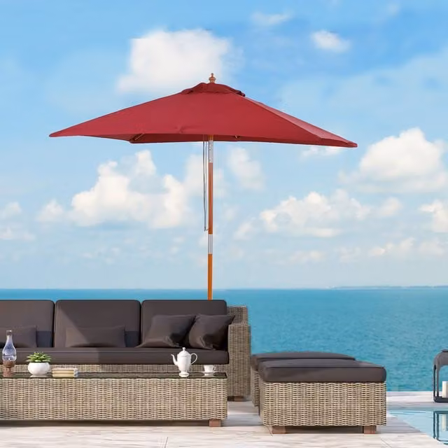 Outsunny Wooden Market Parasol Umbrella in Red and Brown with Polyester Canopy
