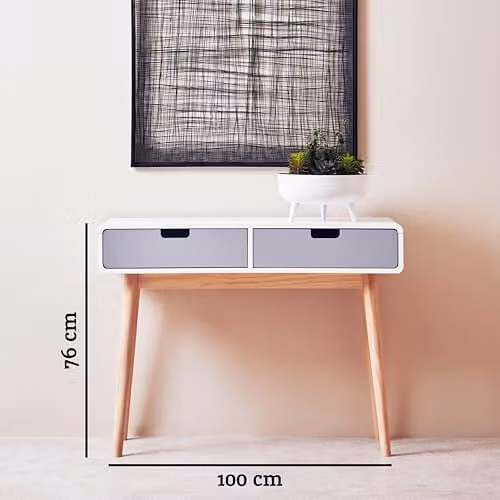 Premier Housewares Scandinavian Wooden Console Table with 2 Drawers in Grey and White, W/D/H: 76 x 38 x 38 cm – 3