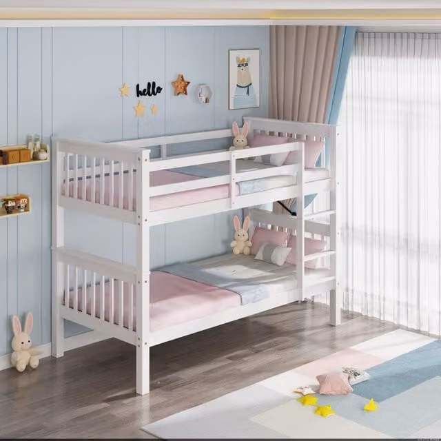 SlumberWorx Oliver Solid Wood Two-Level Childrens Bunk Bed in White, W/D/H: 90 x 200 cm
