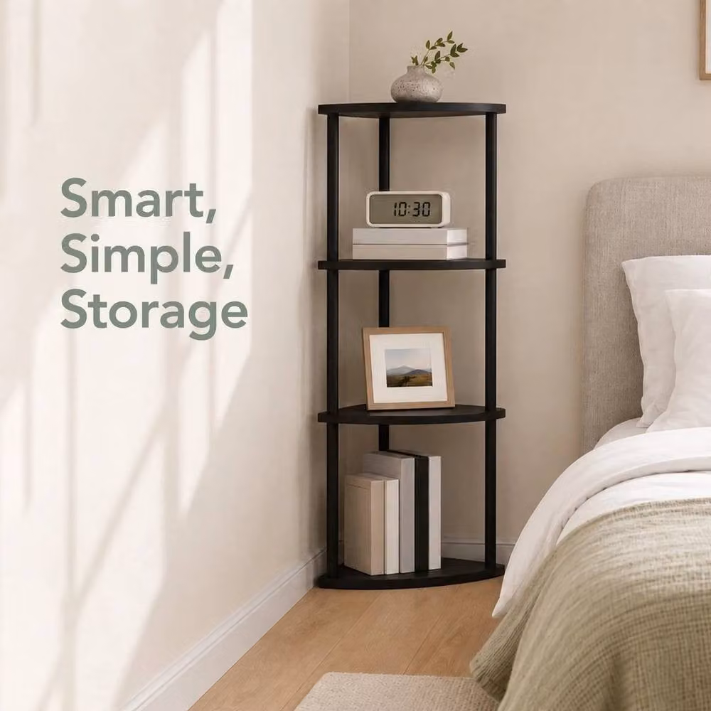 EONLION 4-Tier Black Wooden and Metal Corner Shelf Stand for Home Storage W/D/H: 100 x 60 x 60 cm – 3