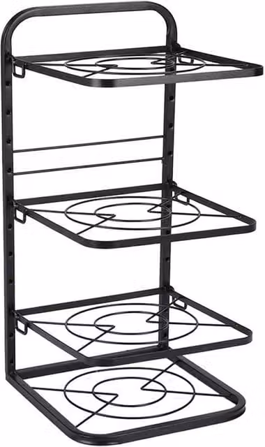 FLAVORA 4 Tier Metal Kitchen Pot and Pan Storage Rack in Black – 1