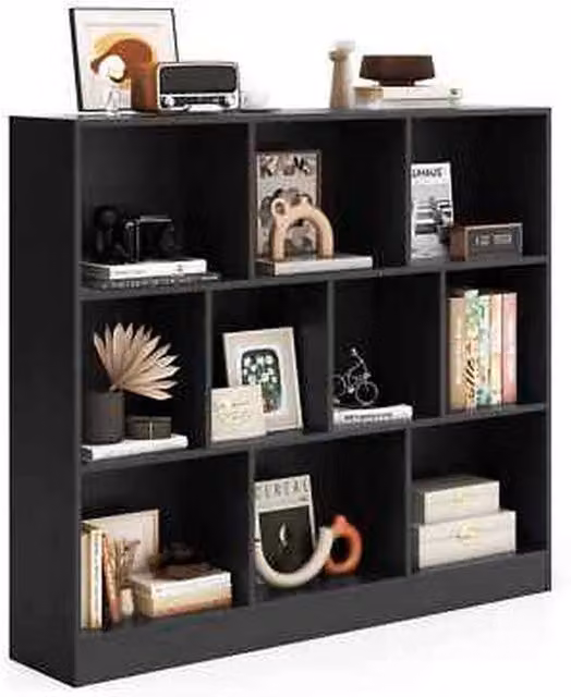NESTLUNE Black Wood Display Shelf for your Living Room, W: 120 cm, D: 15 cm, H: 100 cm – 1
