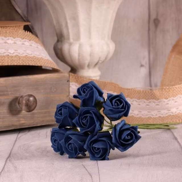 Kingsbury Gifts Bunch of 8 Navy Blue Foam Tea Rose Buds for Weddings