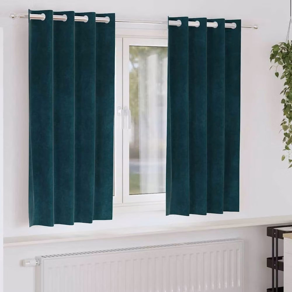 Berkfield Home Dark Green Velvet Blackout Eyelet Curtains, 2 Pack – 2