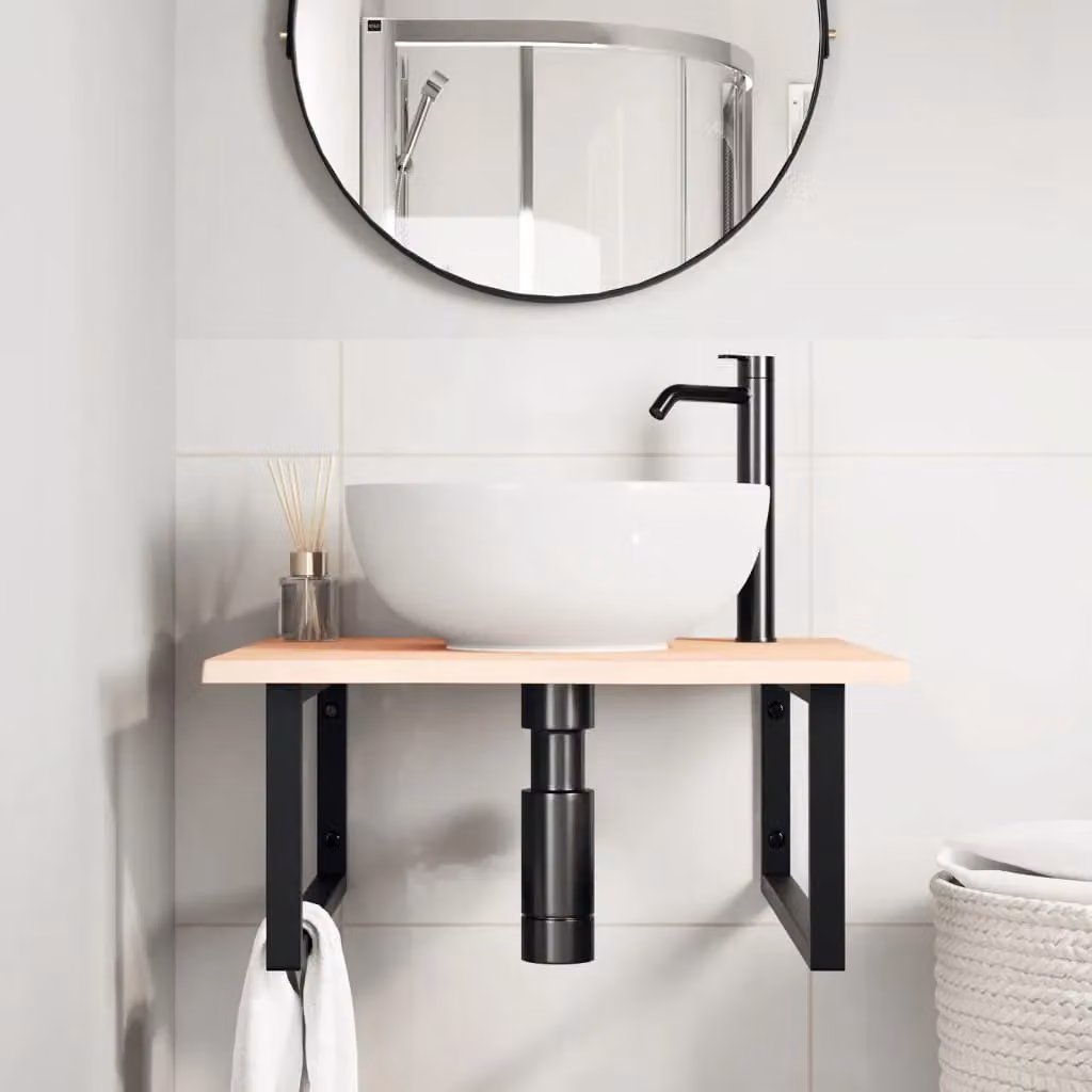 Berkfield Home Wall Mounted Basin Shelf in Brown Oak and Steel – 2