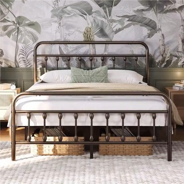 Yaheetech Vintage Metal Bed Frame in Bronze, W/D/H: 180 x 200 cm