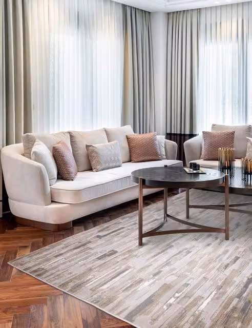 Asiatic Aurora Abstract Modern Woven Rug in Gold Mix