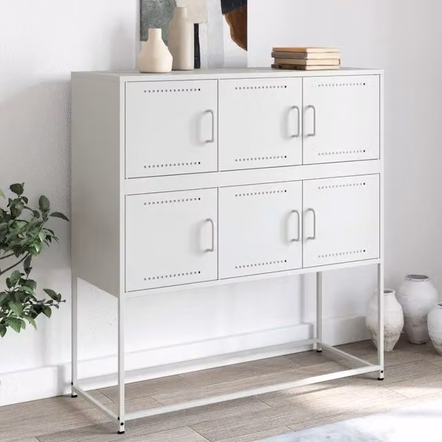 Berkfield Home White Metal Industrial Sideboard W/D/H: 100.5 x 39 x 107 cm