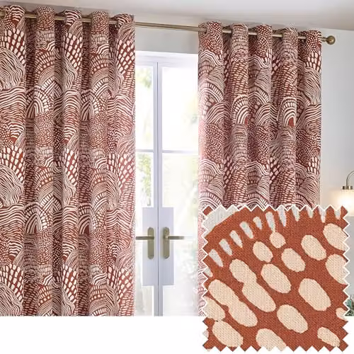 Riva Home Nola Abstract Geometric Eyelet Curtains, Brown