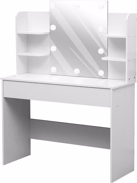 Hollywood LED Vanity Desk with Lighted Mirror and Storage in White