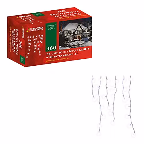 Christmas Workshop 360 LED Icicle Christmas Lights in White for Indoor and Outdoor Use