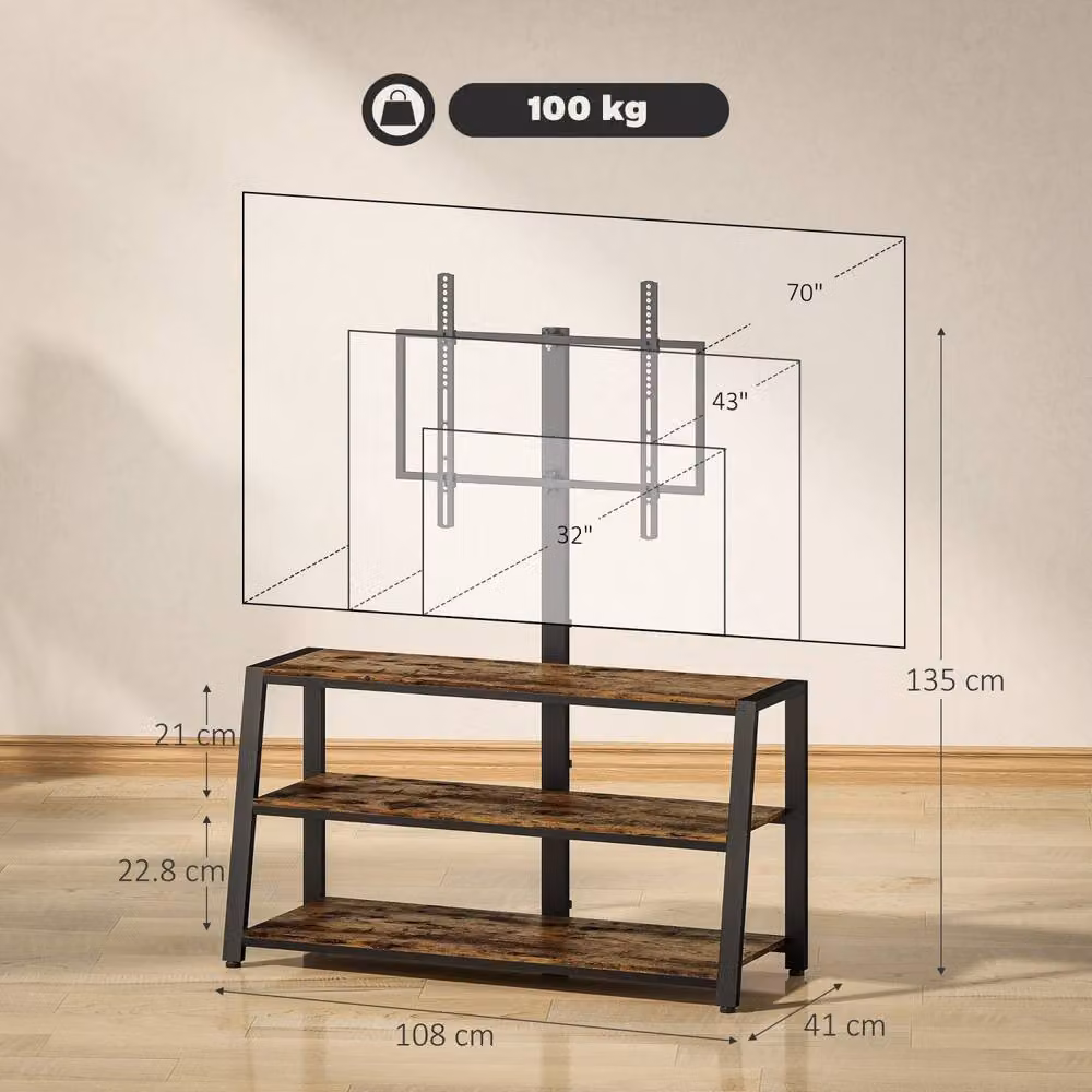 Wyld Haus Avaden Industrial TV Stand in Brown and Black with 35 Degree Swivel Mount – 3