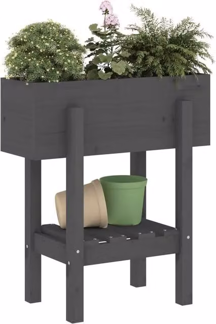 Berkfield Home Beautiful Garden Planter in Grey Solid Pine Wood, W/D/H: 62 x 30 x 69 cm