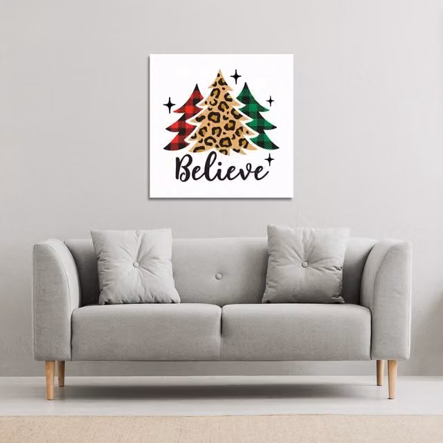 Benjamin Tate Design LTD Christmas Trees With Leopard Print Gallery Canvas, Brown and Multicolour, W/H: 77 x 77 cm