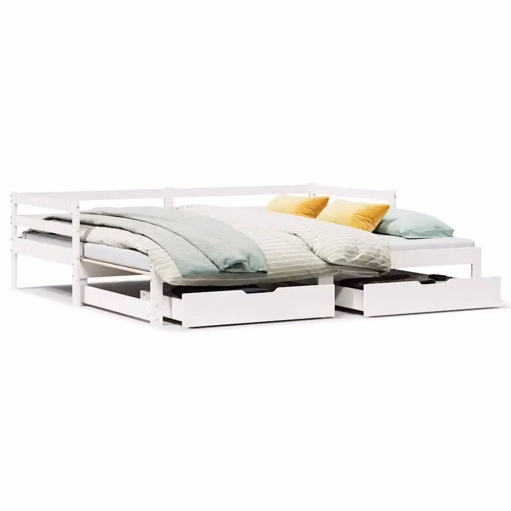 Berkfield Home White Solid Wood Daybed with Trundle and Drawers, W/D/H: 80 x 200 cm – 2