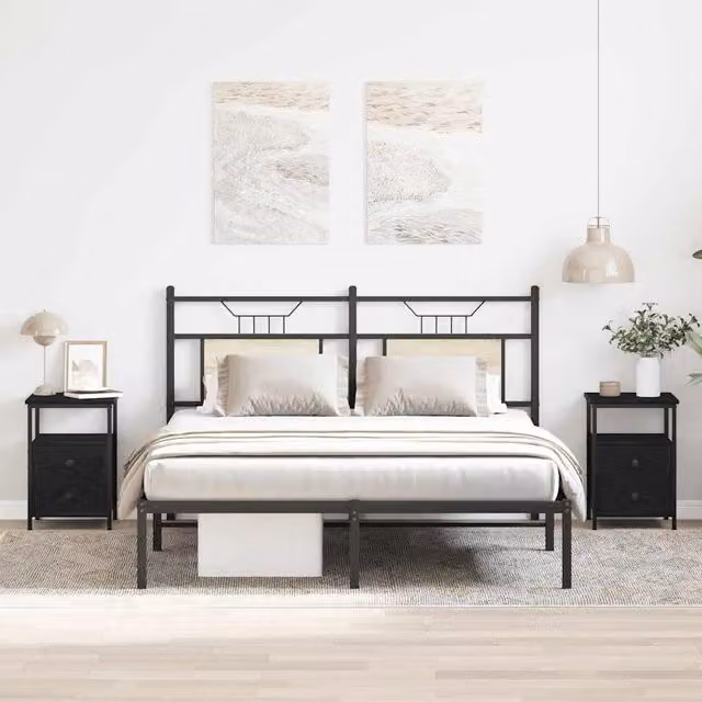 Berkfield Home Set of 2 Black Oak Bedside Cabinets, W/D/H: 34 x 35.5 x 50 cm
