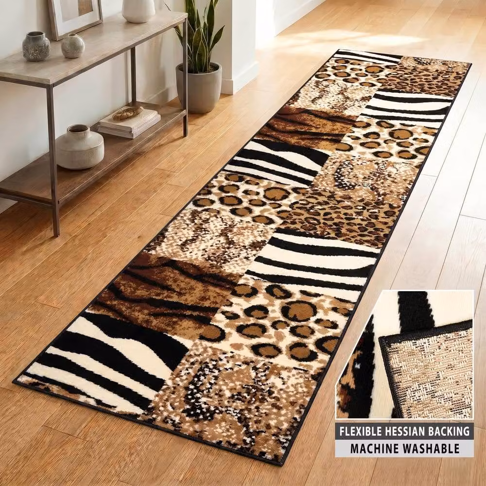 Bravich LTD Animal Print Safari Hallway Runner Rug, Non-Slip Low Pile Polypropylene, Multicolour, W: 60 cm, L: 900 cm – 4