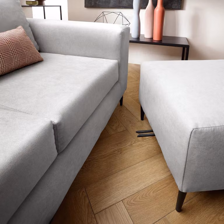 Abakus Direct Capri Reversible L-Shape Corner Sofa with Matching Ottoman in Light Grey