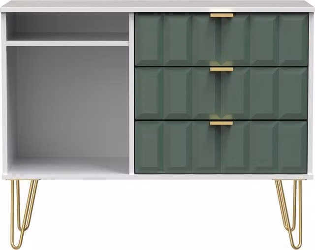 Ready Assembled 2 U Metro 3 Drawer TV Unit in Green and Gold