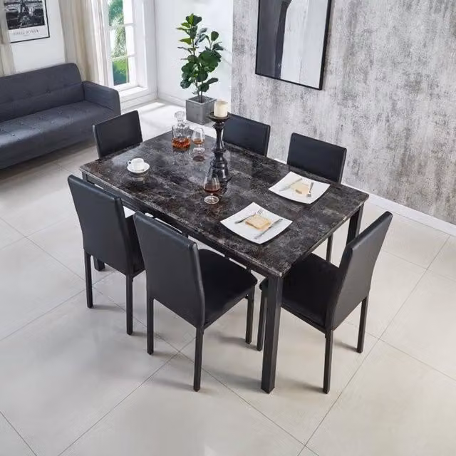 Modernique Grey Marble Effect MDF Dining Table with 6 Chairs