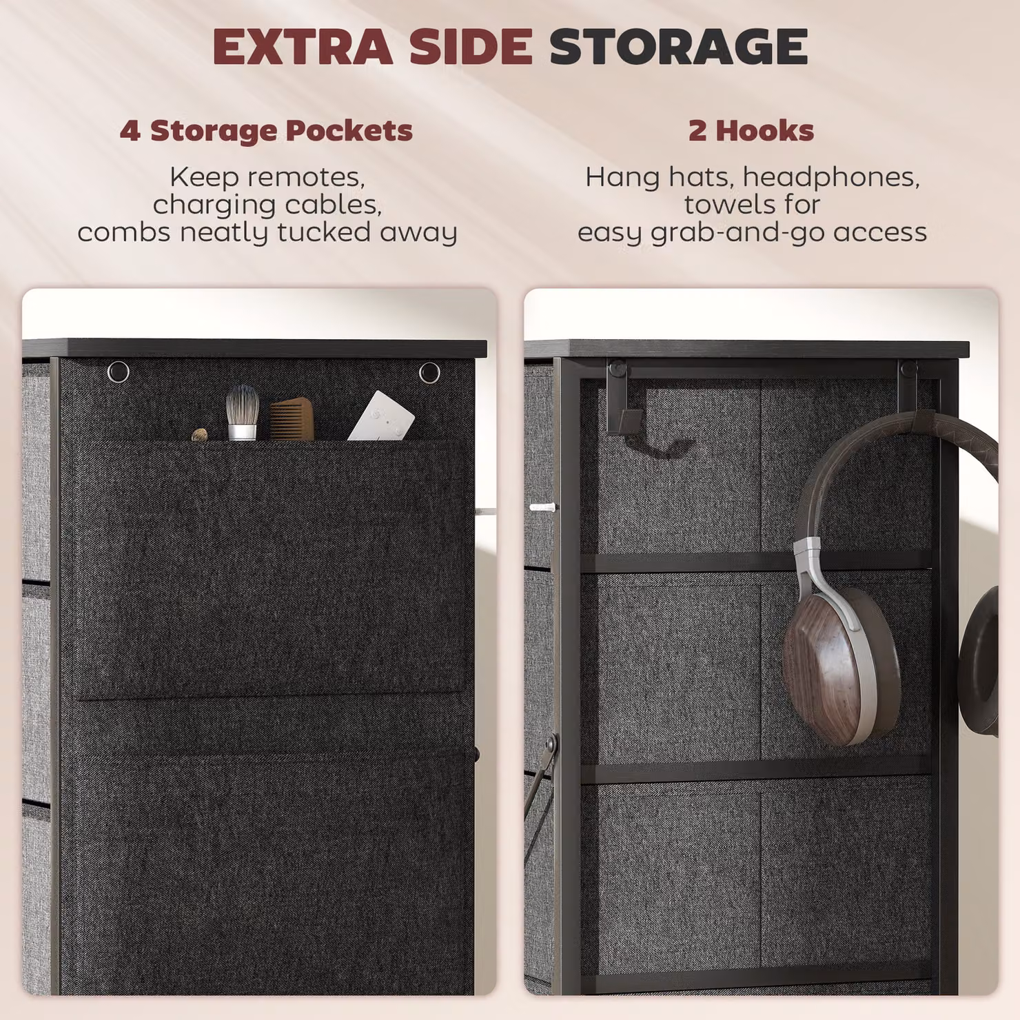 HOMCOM Chest of Ten Fabric Drawers in Charcoal Grey – 5