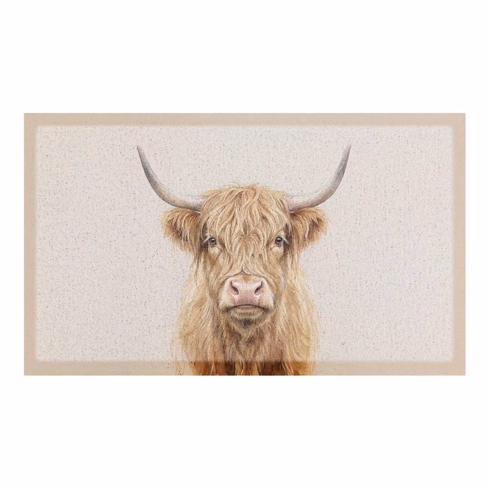 Artsy Mats Neutral Watercolour Highland Cow Doormat in Beige, W: 90 cm, D: 60 cm – 2