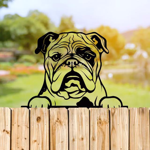Betley Butterfly Black Metal Peeking Bulldog Silhouette Fence Topper