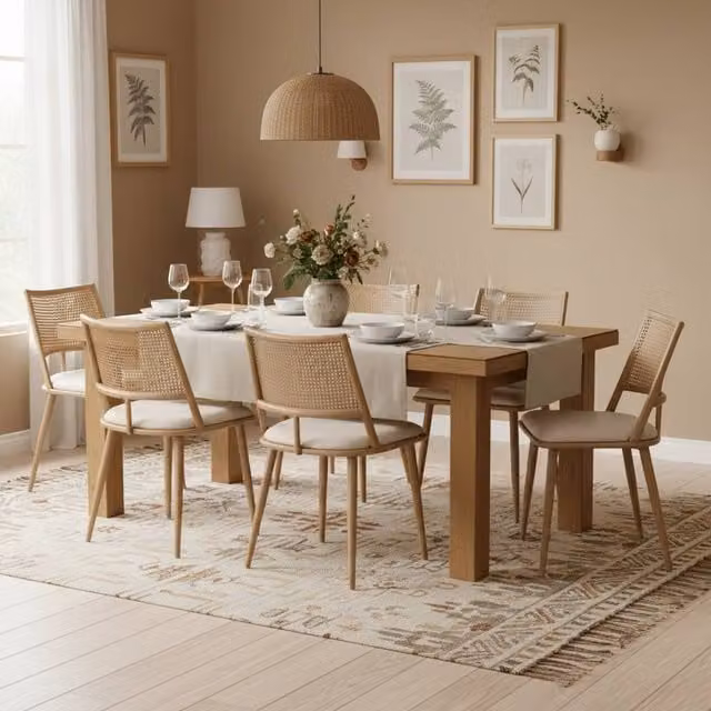 Rolipo Beige Retro Dining Chair with Synthetic Leather and Fabric Finish