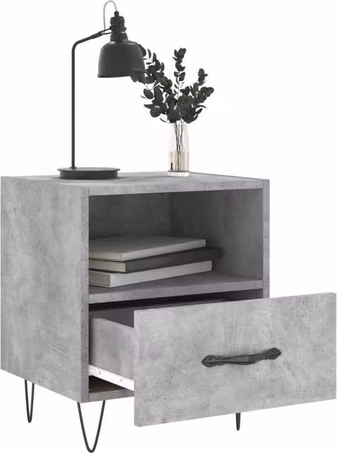 Berkfield Home Modern Bedside Cabinets, 2 Pack, Concrete Grey, W: 40 cm, D: 35 cm, H: 47.5 cm