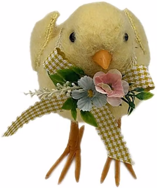 KDMD Yellow Chick Tabletop Decoration with Gingham Bow and Flowers