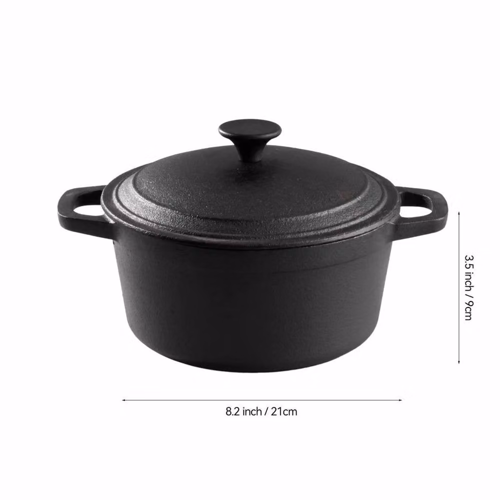 PAWNORA Black Uncoated Cast Iron Casserole Cooking Pot, 2.2 l – 2