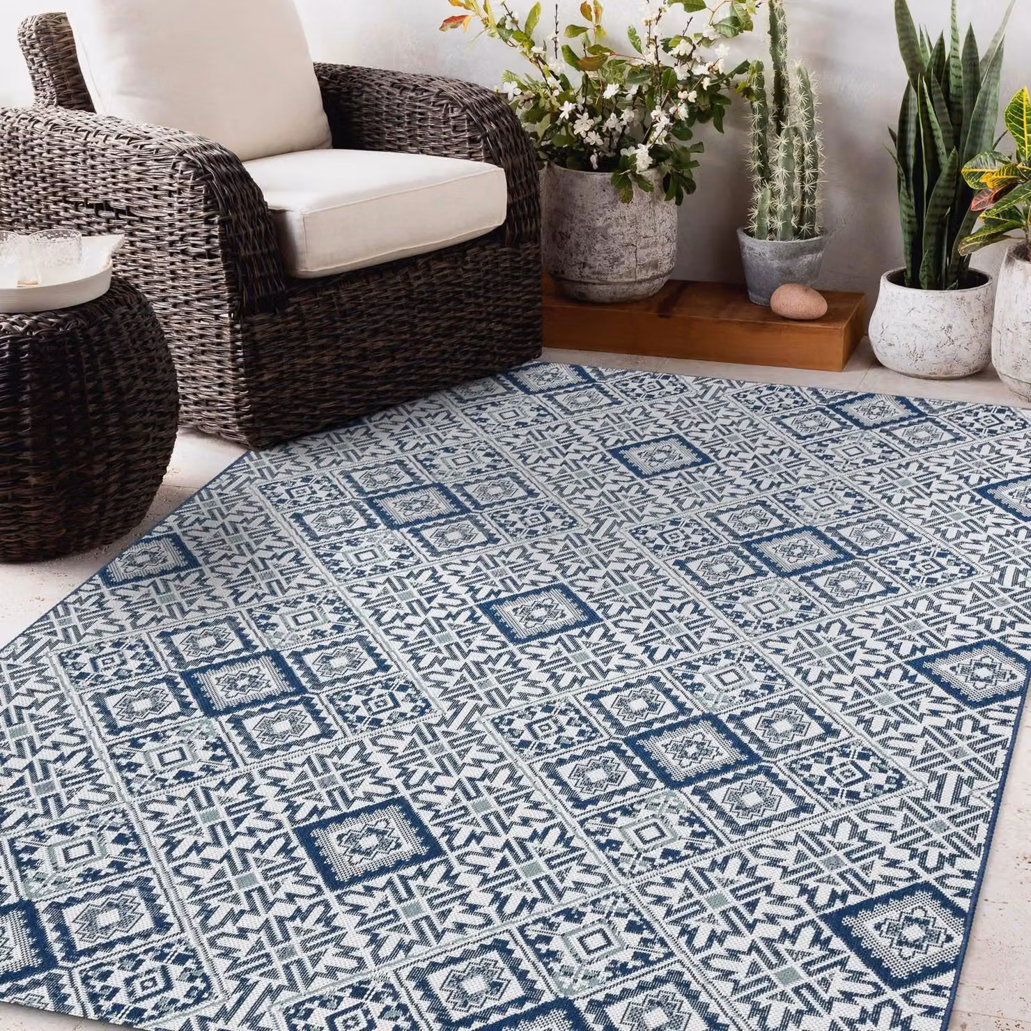 RugsX Blue Geometric Ethnic Flat Weave Polypropylene Rug, W: 80 cm, L: 150 cm – 3