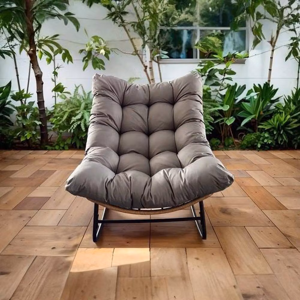 Kelvenix Grey Outdoor Rocking Chair with Fabric Cushion Seat – 3