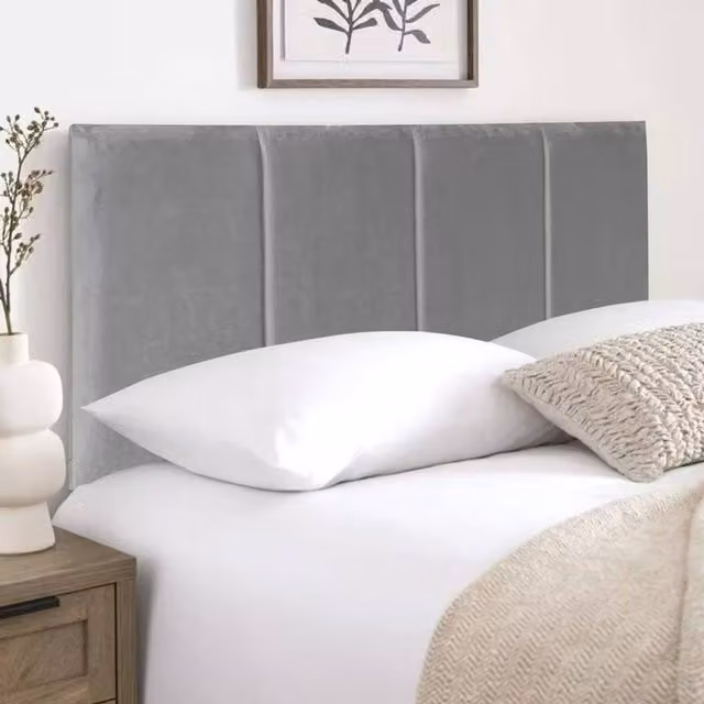 Soft Snooze Beds Ruby Luxury Plush Fabric Headboard for King Divan Bed in Grey, Height: 60.96 cm – 1